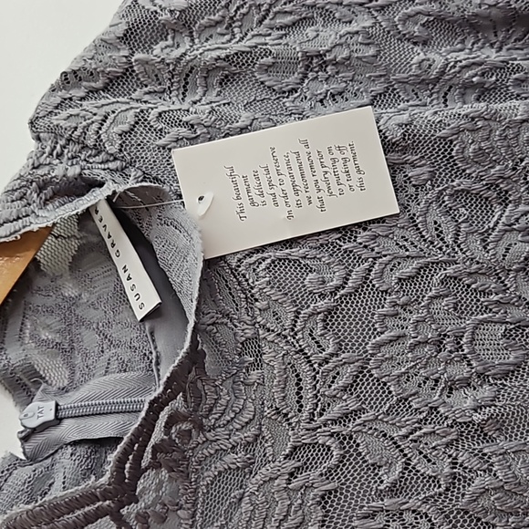 Susan Graver Grey Lined Lace Blouse - Picture 4 of 6